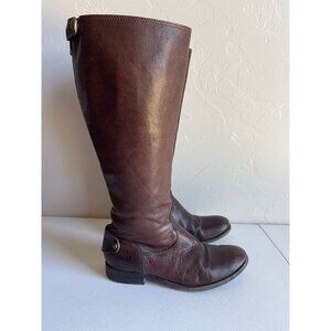 FRYE Cognac Chocolate Dark Brown Leather Boots Knee High Classic Equestrian Size